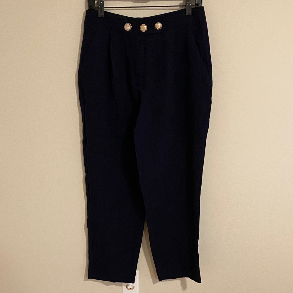Zara Women's Navy Trousers with Gold Buttons